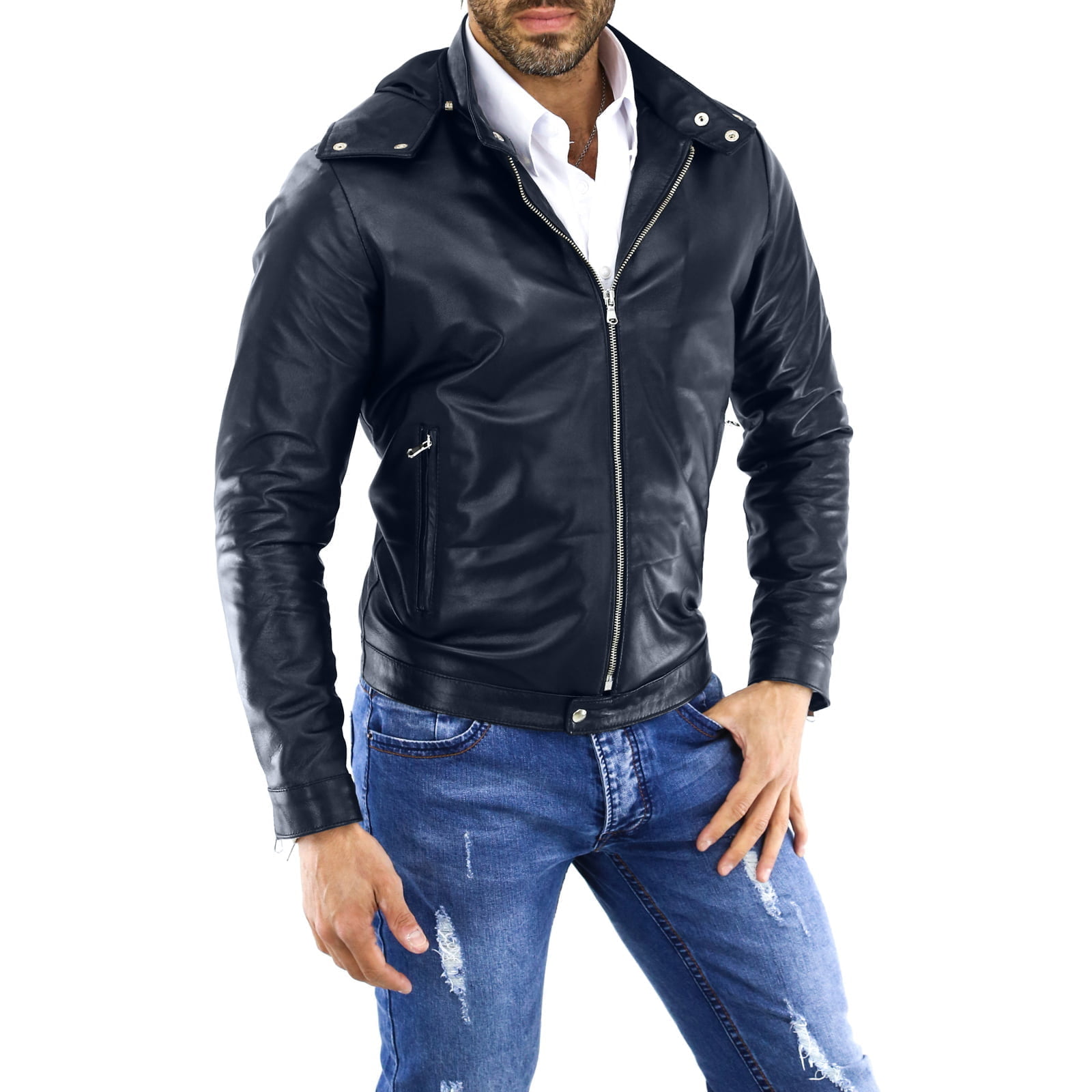 Genuine Leather Jacket Biker Coat Men’s Slim Hand Made in Italy Cod.185B Rindway