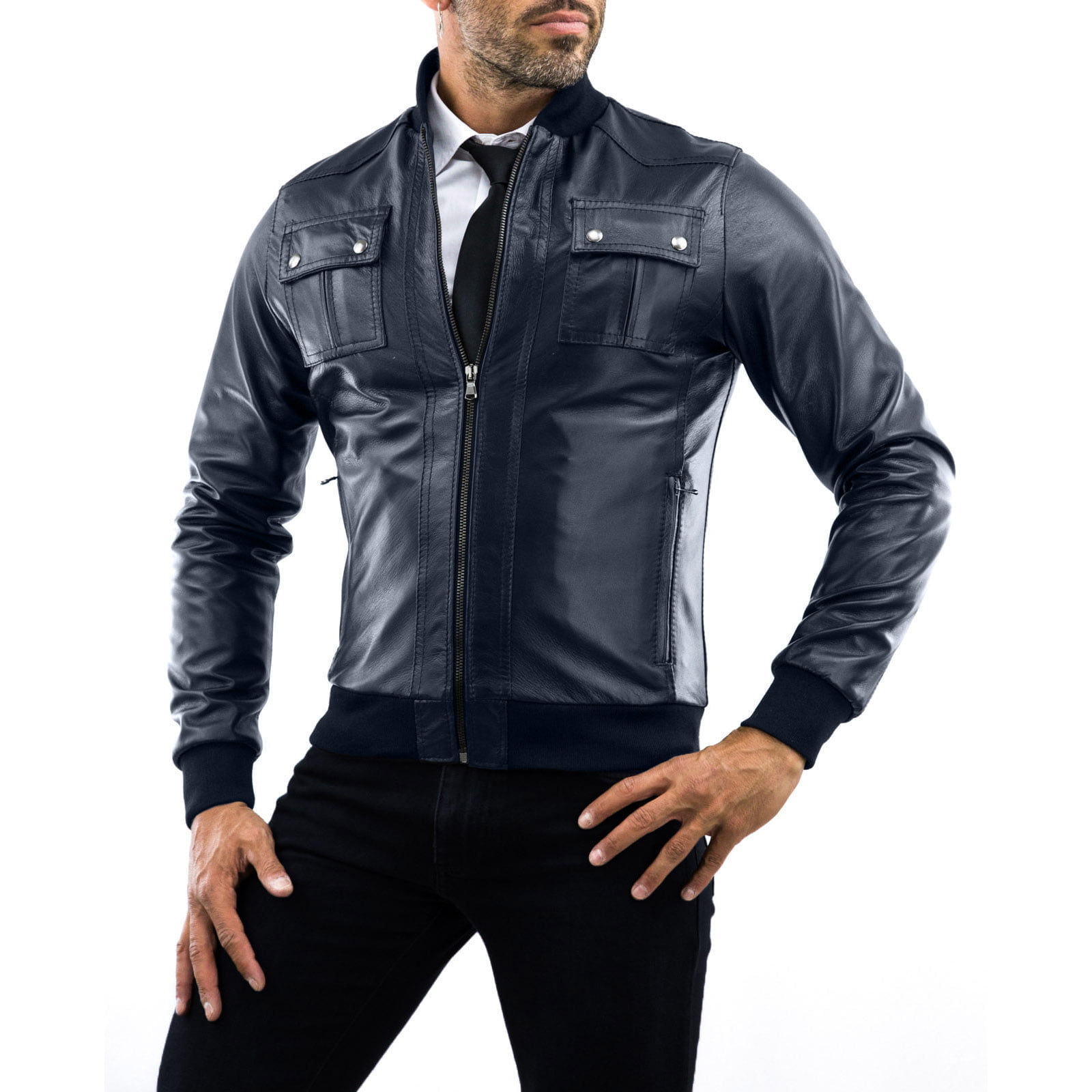 Genuine Leather Jacket Biker Coat Men’s Slim Hand Made in Italy Cod.195B Rindway