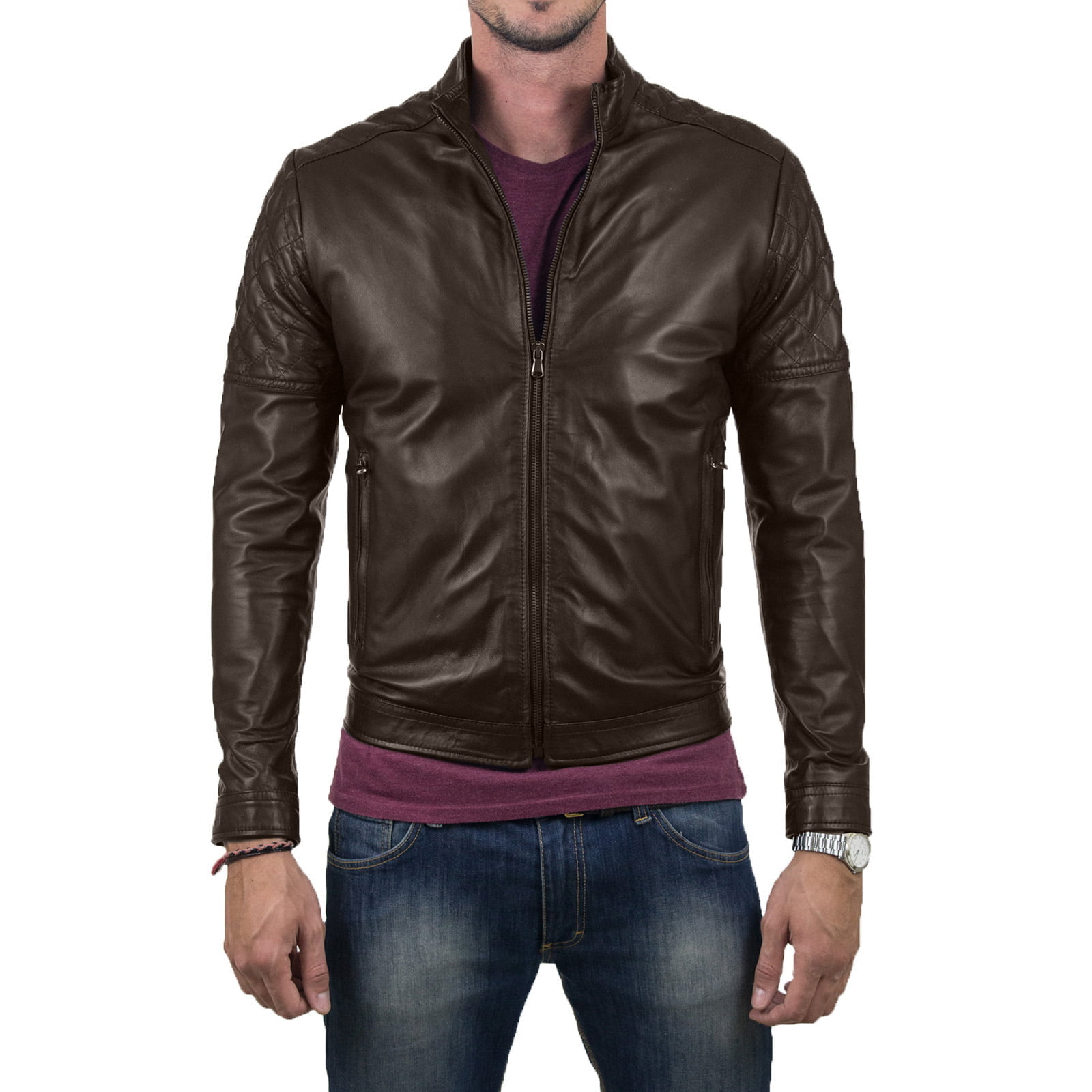 Genuine Leather Jacket Biker Coat Men’s Slim Hand Made in Italy Cod.156M Rindway